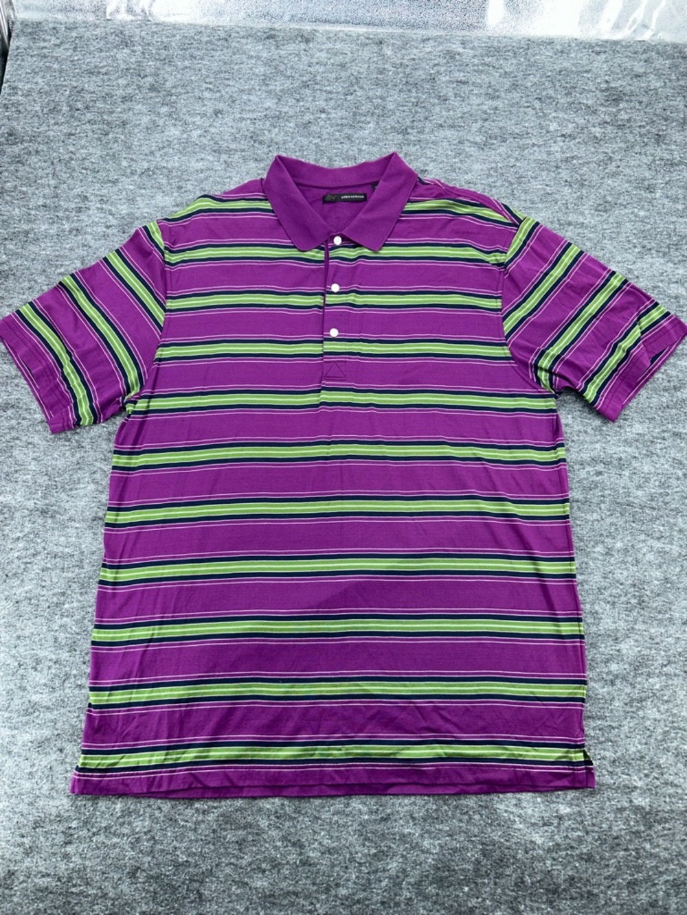 Greg Norman Striped Polo Purple Green XL Short Sleeve Golf Classic Fit
